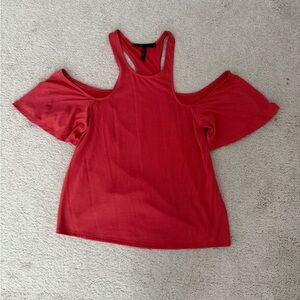 BCBG Vibrant Coral Cold Shoulder Top. Size XS